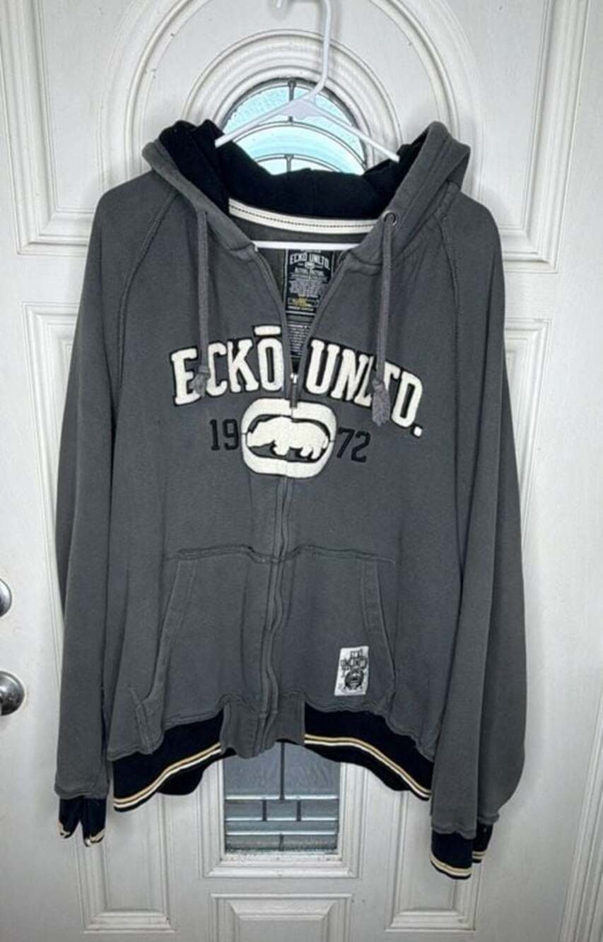 Ecko Unlimited Men's Charcoal Gray Zip-Up Hoodie